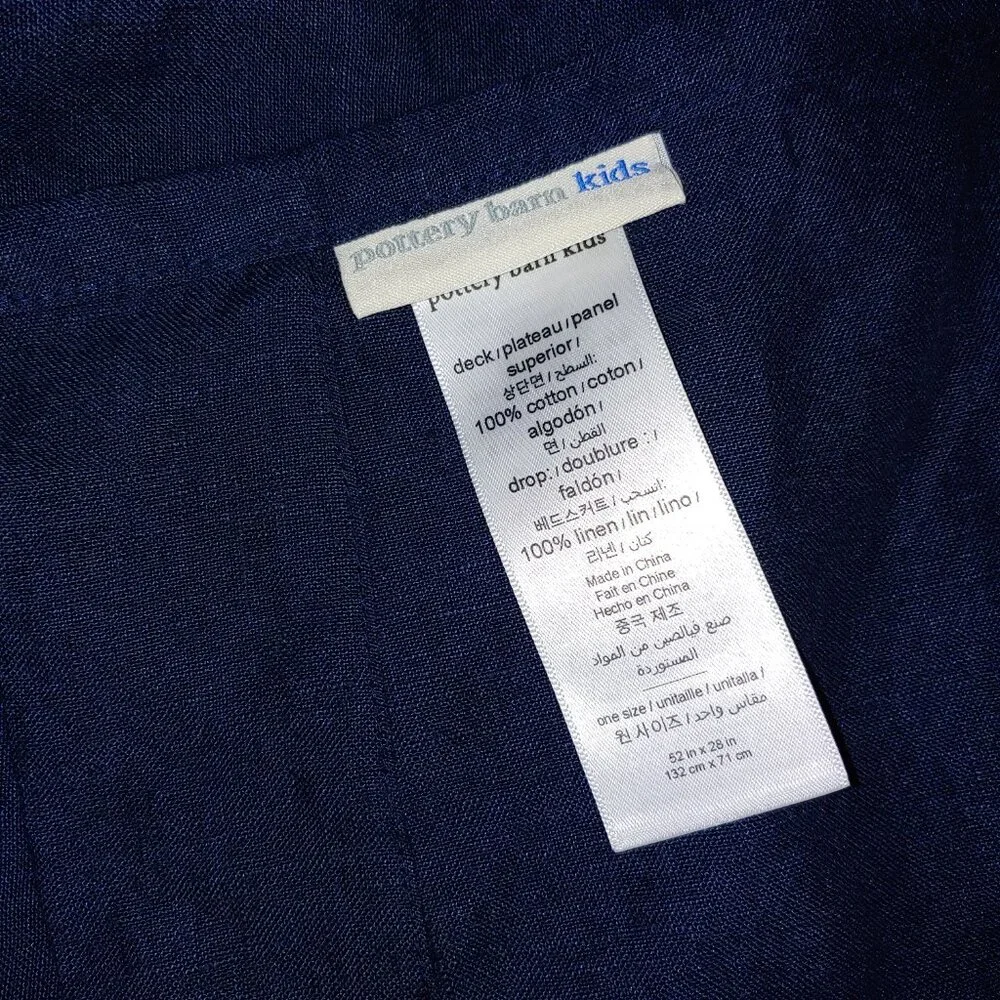 Pottery Barn Kids Navy Blue Flax Linen Pleated Crib Skirt 16